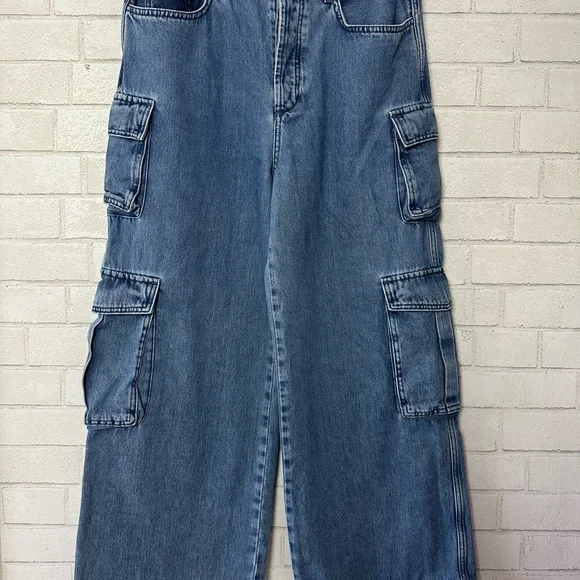 Favorite Daughter the Carly Cargo Jeans Highway High Rise Wide Leg 31 Cotton - Picture 5 of 14